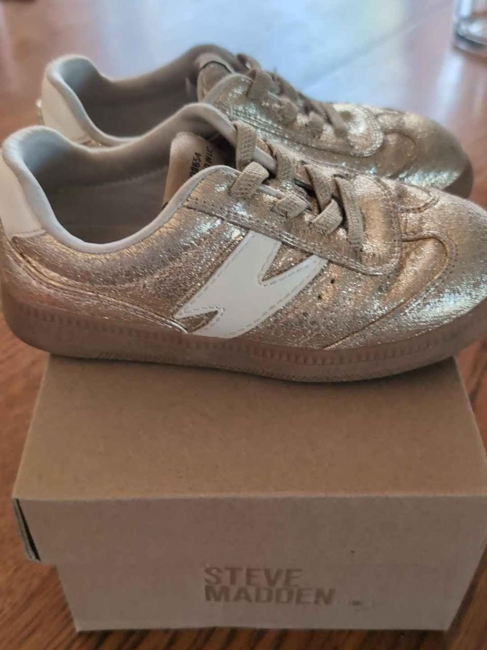 Steve Madden Kids Metallic Gold Glitter Sneakers with White Logo